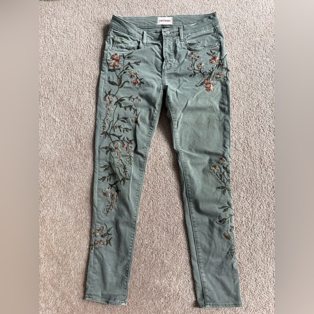 DRIFTWOOD Olive Green Embroidered Pants